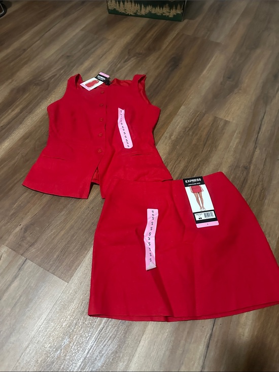 Express Dresses & Skirts - Express Vibrant Red Buttoned Vest and Matching Skirt Set